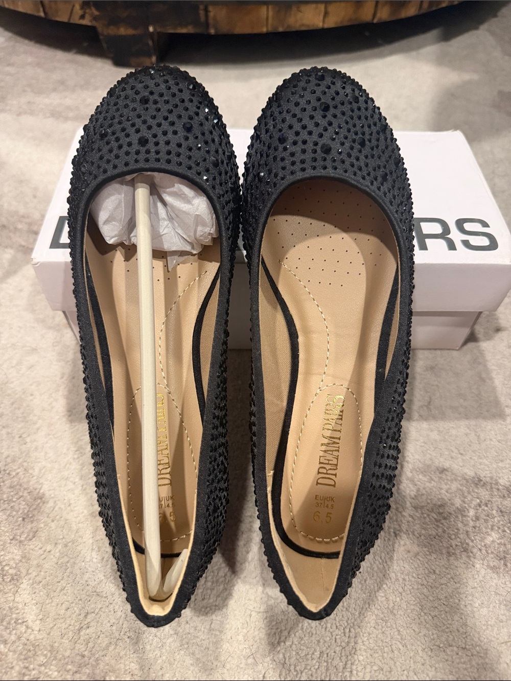 Dream Pairs Black Crystal-Embellished Ballet Flats